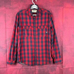 ORIGINALS BY JACK & JONES MEN'S FLANEL LONG SLEEVE PLAID SHIRT RED & BLACK "S"